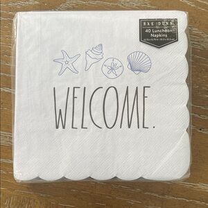 🐚Rae Dunn White “Welcome” 40 Luncheon Napkins with Sea Motif Blue NEW